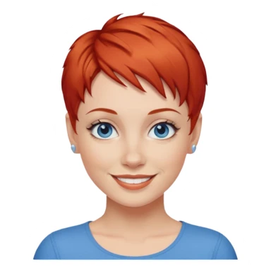 27 year old white woman, red hair, pixie cut, blue eyes sticker