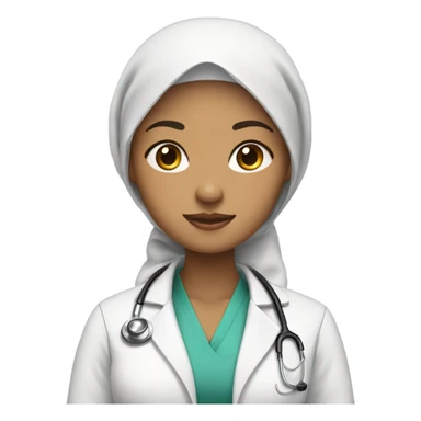 a woman wearing a hijab with light skin wearing a doctor's coat and a stethoscope around her neck sticker