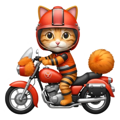 Cat on red and black motorcycle with helmet sticker