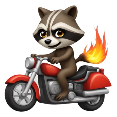 raccoon riding a fire motorcycle sticker