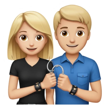 a blonde girl holding handcuffs with her brown haired boyfriend  sticker