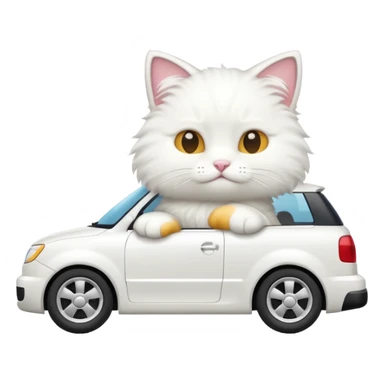 Please create a small emoji the size of 🚗 featuring a white cat on a white car viewed from side. Again the emoji must be extremely small, much small than a standard sized sticker. sticker