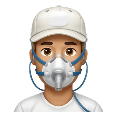 cpap face mask on guy wearing "backwards baseball" hat sticker
