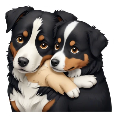 A black Rottweiler and black and white Border Collie snuggling together. sticker