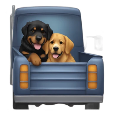 A rottweiller hug A Golden retriever in a truck sticker
