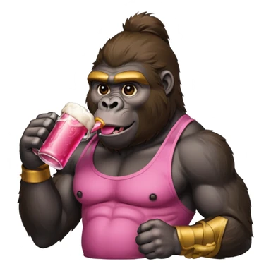 Buff gorilla drinking pink beer  sticker