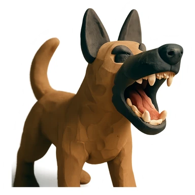 claymation style Belgian Malinois barking, teeth bared sticker