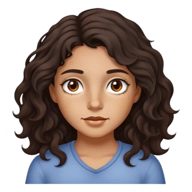 Girl with dark wavy hair brown eyes freckles medium skin color sticker