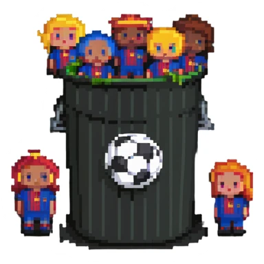 Barcelona soccer team in a trash can sticker