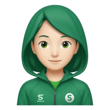 Sae-byeok from Squid Game, green tracksuit, subtle smile, simple emoji style sticker