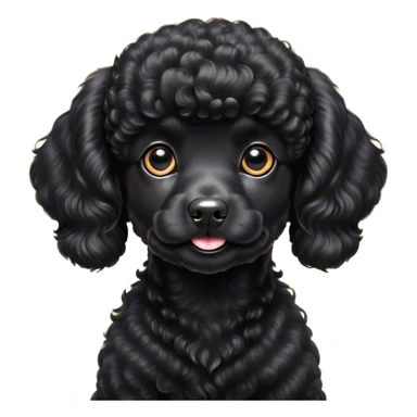 Cinematic Cute Black Poodle Portrait Emoji, Head tilted playfully and inquisitively, showcasing a bouncy, curly jet-black Fur with a striking sheen, round, sparkling dark eyes filled with curiosity, Simplified yet irresistibly adorable features, highly detailed, glowing with a warm, friendly glow, high shine, affectionate and lively, stylized with a touch of whimsy, bright and endearing, soft glowing outline, capturing the essence of a mischievous yet loving companion, so playful it feels like it could bounce out of the screen and into your arms! sticker