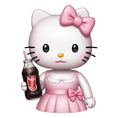 Hello kitty with a light pink bow holding a Diet Coke sticker