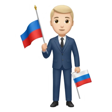 Russian man in a suit with a flag sticker