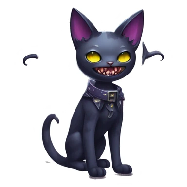  cool edgy kawaii ethereal dark-punk-themed animal vampiric cat-hybrid Fakemon with fangs and bat-wing-ears with a collar full body sticker