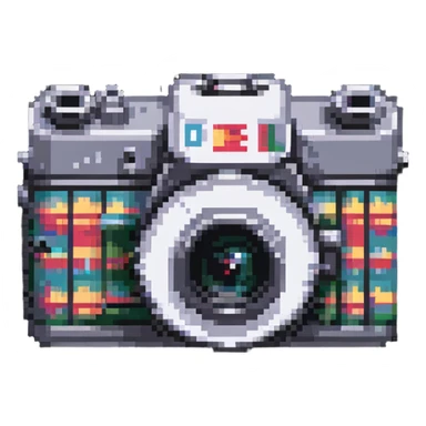 Retro film camera with film roll in pixel art style sticker