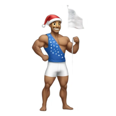 Create a full-body emoji of a muscular man, wearing a New Year's hat and holding a generic celebratory flag. sticker