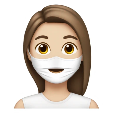white girl with brown hair wearing a white face mask sticker
