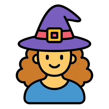 color outline icon of a witch with caramel brown curly hair sticker