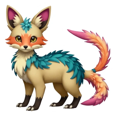 Beautiful pretty cool edgy elegant realistic Feral Rare Fantasy colorful vibrant Vernid-Trico-species-Fakemon-creature by LiLaiRa, random markings, tufted tail, tufted ears, full body sticker