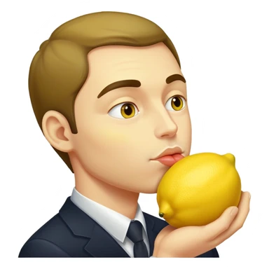 Man kissing a lemon sticker