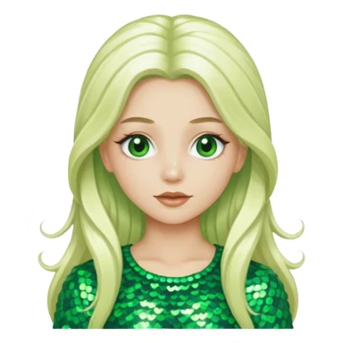 Ozma from the Wizard of Oz with long platinum blonde hair, green sequin outfit sticker