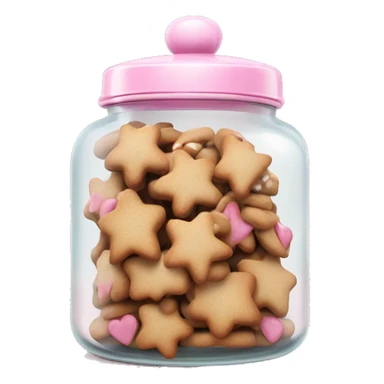 Realistic glass cookie jar with light pink lid full of gingerbread cookies isolated.  sticker