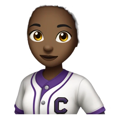 baseball card character. black girl. dread locs. letter C logo. Purple and white uniform.  sticker