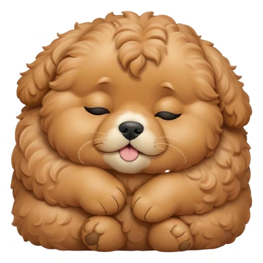 Cinematic Chubby Sleeping Cavoodle Portrait Emoji, Chubby and serene, with a round, cuddly build and a soft, curly apricot coat with subtle white patches, eyes gently closed in peaceful slumber, Simplified yet irresistibly endearing features, highly detailed, glowing with a gentle, dreamy glow, high shine, relaxed and content, stylized with a touch of whimsy, bright and heartwarming, soft glowing outline, capturing the essence of a blissfully sleepy companion, so comically serene it feels like it could roll out of the screen and snore with adorable charm! sticker
