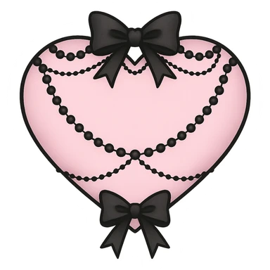pastel goth heart with black bows and pearls, soft pink and black, cute gothic style, remove background sticker