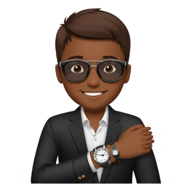 Un niño con pelo lacio color castaño,con lentes de sol negros y un reloj en la muñeca sticker