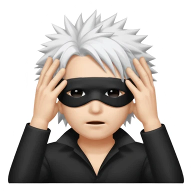 a person with a blinfold covering their eyes and spiky white hair sticker