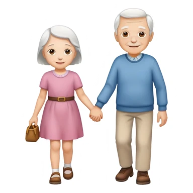 a child holding hands with an elderly person, walking together, cheerful and caring sticker