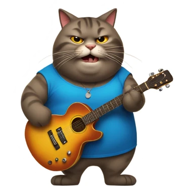Incredibly fat mad cat, playing guitar sticker
