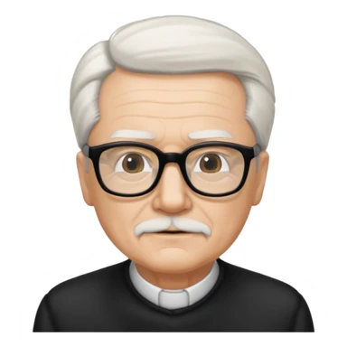 An elderly man with neatly combed white hair swept back and wears black rectangular glasses sticker