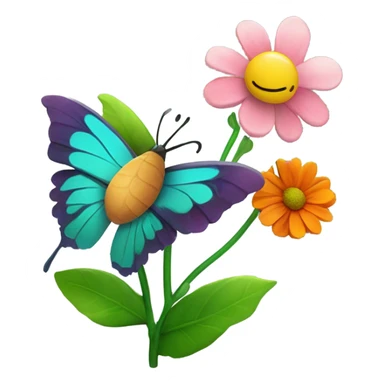 A flower with a butterfly making a confused face sticker
