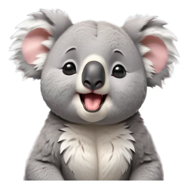 cinematic-cute-yawning-fluffy koala-portrait-emoji,-head-tilted-slightly-with-a-dramatic,-wide-open-yawn,-showcasing-a-soft,-downy-grey-fur-with-drooping-ears-and-round-eyes-barely-open-in-drowsy-contentment,-simplified-yet-irresistibly-adorable, realistic fluffy sticker