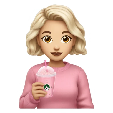 White-skinned Girl in a pink sweater holding a glass of bubble tea in her hand sticker