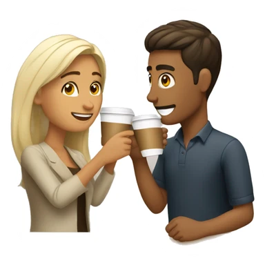 hispanic woman toasting a blonde dude using cups of coffee sticker