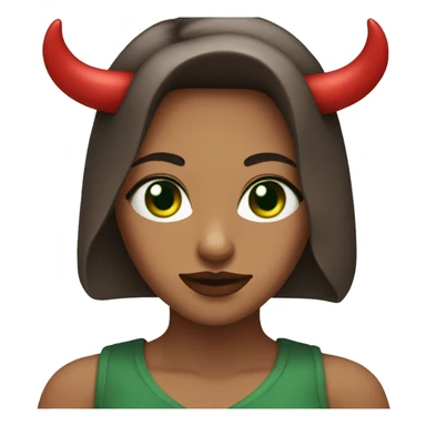 Woman with brown hear green eyes red lips with horns on the head sticker