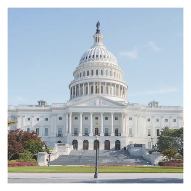 Create a realistic emoji of the California State Capitol building from a direct front view. The emoji should be highly detailed and accurately depict the white color of the building. The lighting should be sunny and natural. The background must be transparent. sticker
