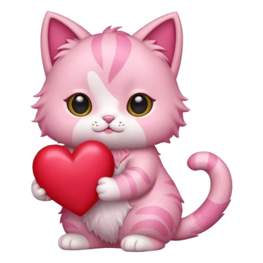 chibi anime pink cat holding a big heart sticker