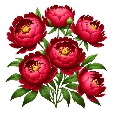big bouquet Red Peony, luxuriant, stem, leaf sticker