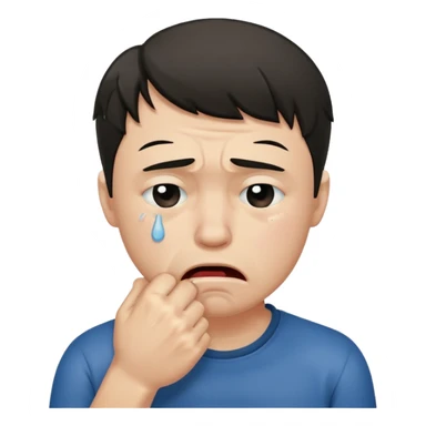 Crying man with his fist holding to his mouth sticker