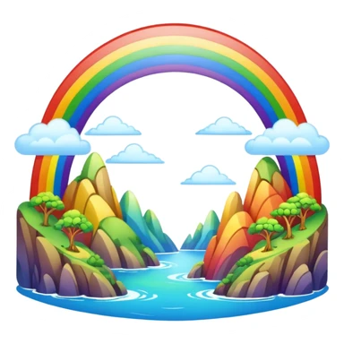 Rainbow Bridge – Arched rainbow connecting flying islands. sticker