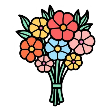 bouquet of flowers with various colorful flowers tied together sticker