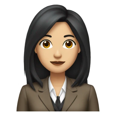 Female defense attorney with long black hair with brown suit sticker