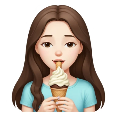 beautiful pale brunette girl with long hair enjoying an ice cream eyes closed sticker