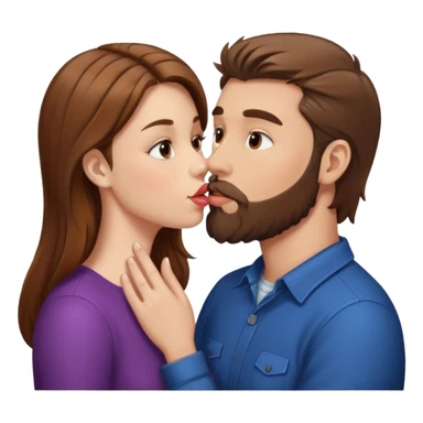 White man with brown hair and beard kissing lips with a white girl with brown hair sticker