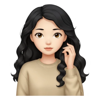 Beautiful girl,Black hair, wavy long hair,Black eyes,Chinese, beige sweater  sticker