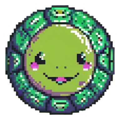 lime green planet with darker green patterns and a cute smiling face sticker